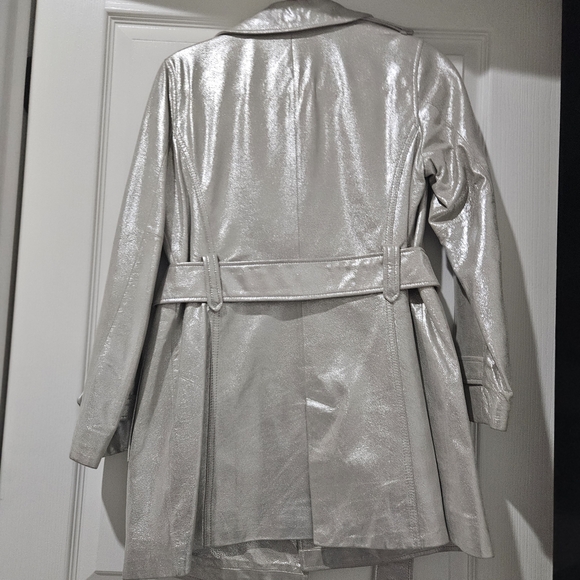 Chico's Shimmering Silver Trench Coat - Picture 3 of 8